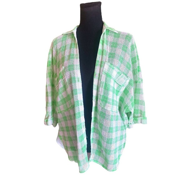Urban Outfitter OUT FROM DOWN UNDER Green White Checkered Button Front Shirt XS - Picture 9 of 12